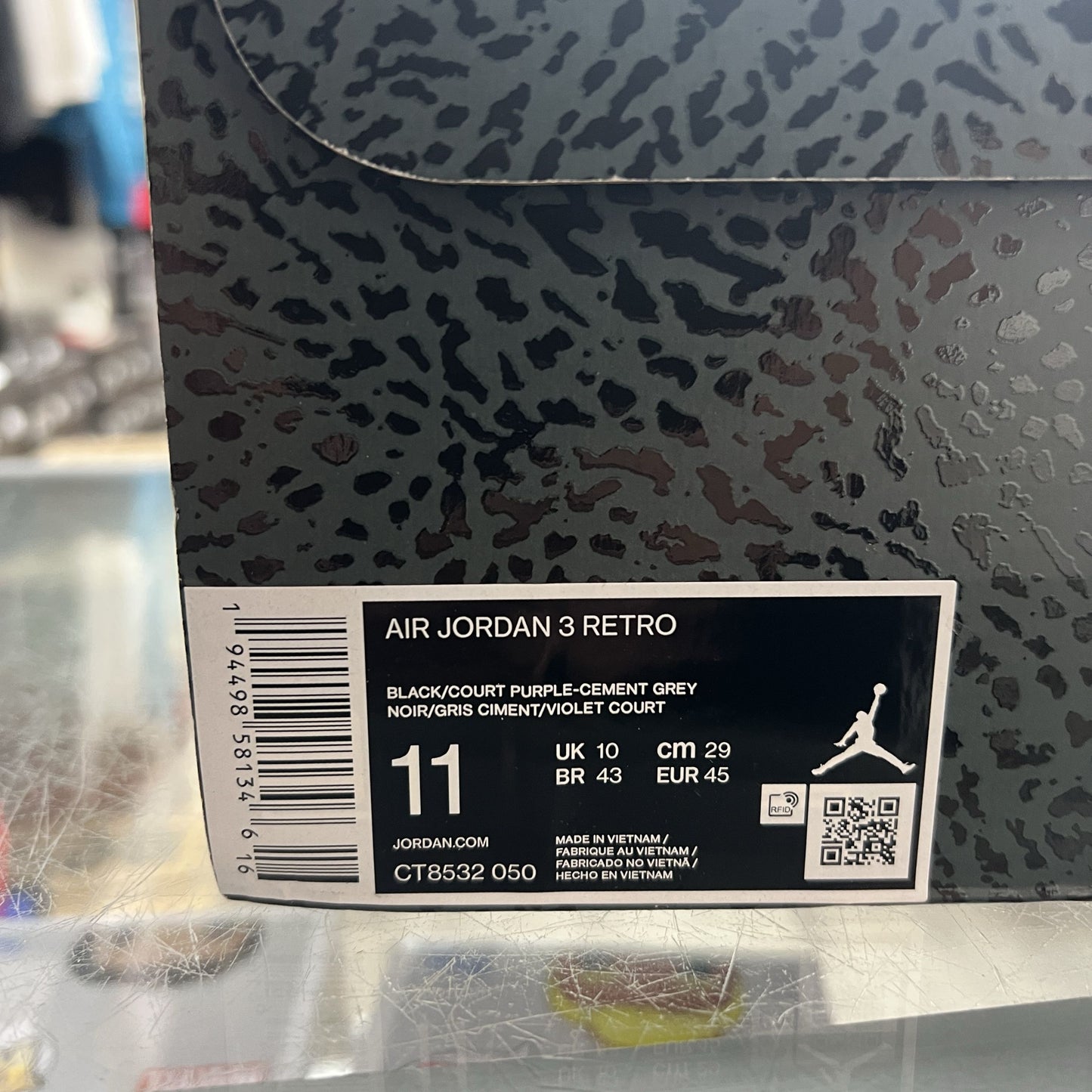 PRE OWNED Air Jordan 3 Retro Black Court Purple PRICE DROP