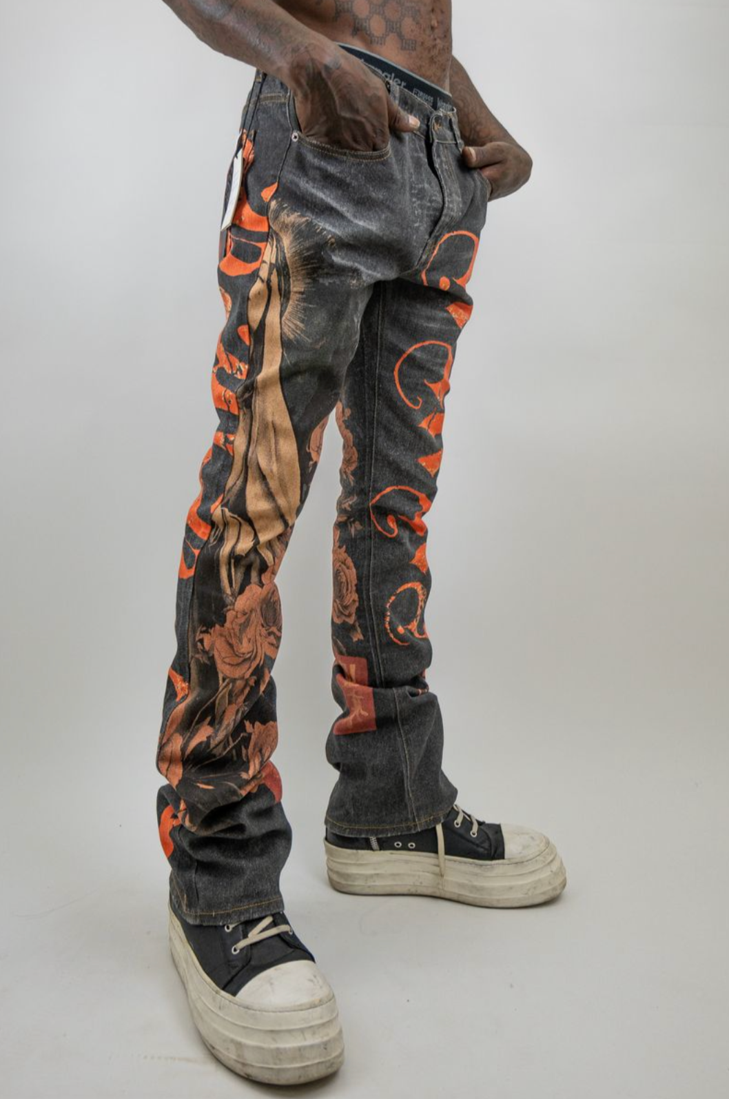 ARMOR DIGITAL PRINT STAKCED JEANS ORANGE PRINT