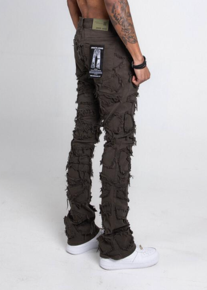 STONE PATCHES STACKED JEANS