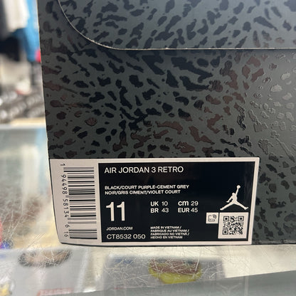 PRE OWNED Air Jordan 3 Retro Black Court Purple PRICE DROP