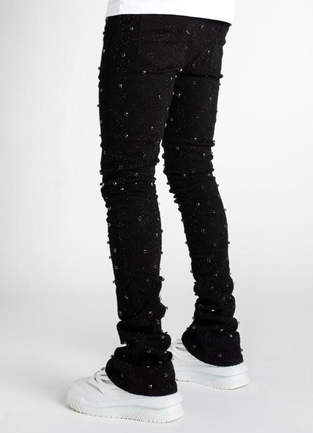 VICIOUS EMBELLISH RHINESTONE FLARE DENIM BLACK