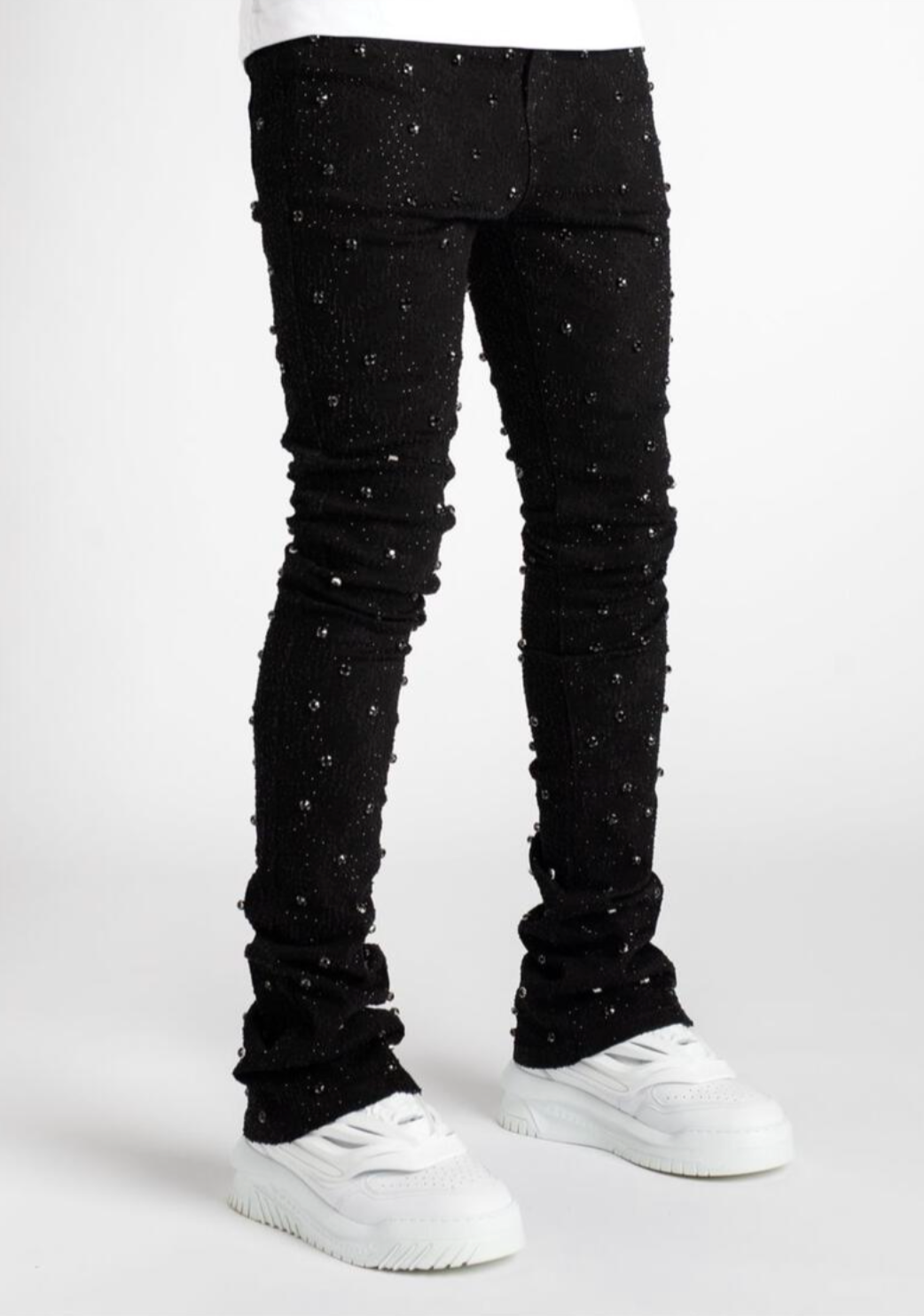 VICIOUS EMBELLISH RHINESTONE FLARE DENIM BLACK