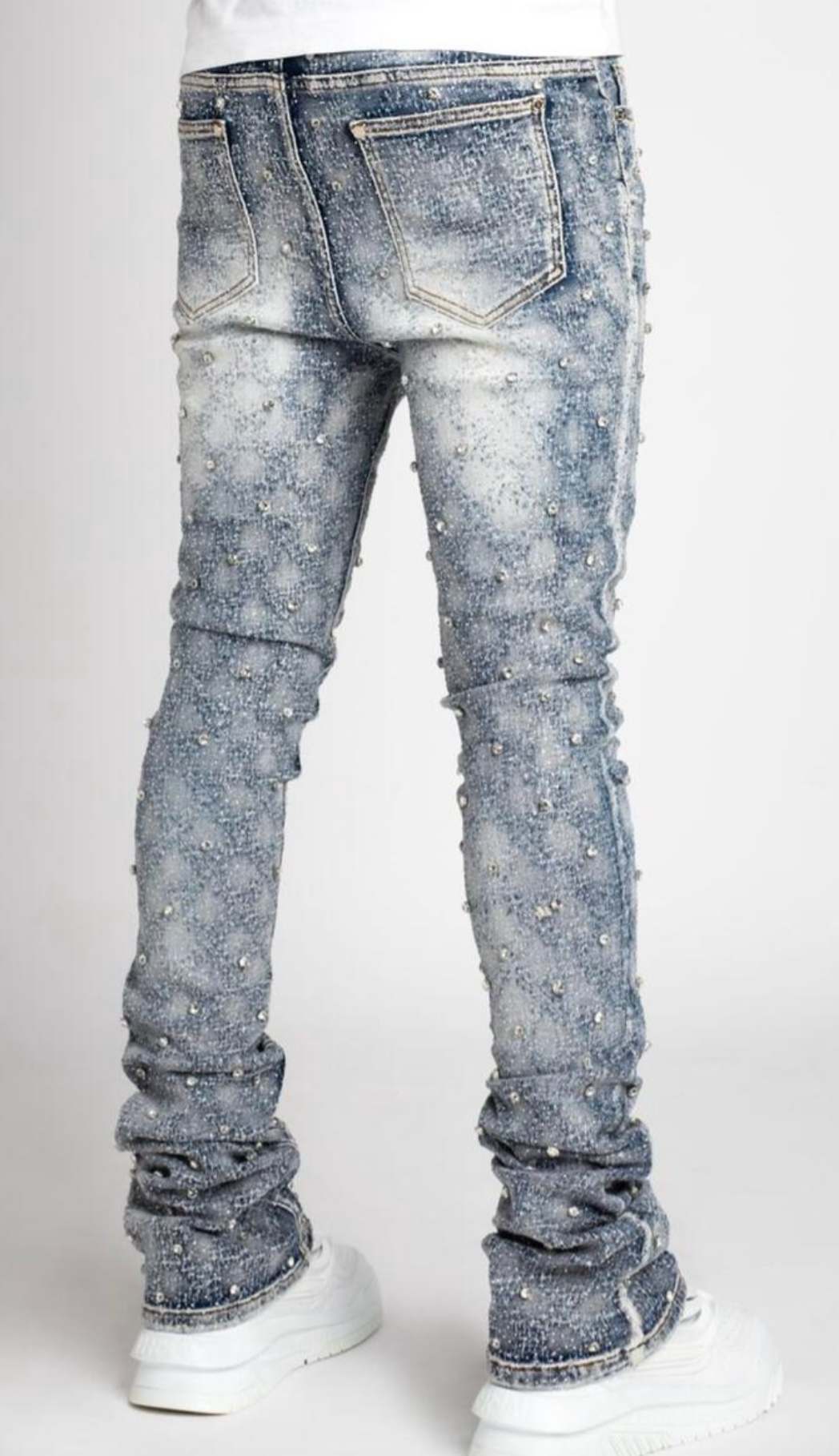 VICIOUS EMBELLISH RHINESTONE FLARE DENIM BLUE