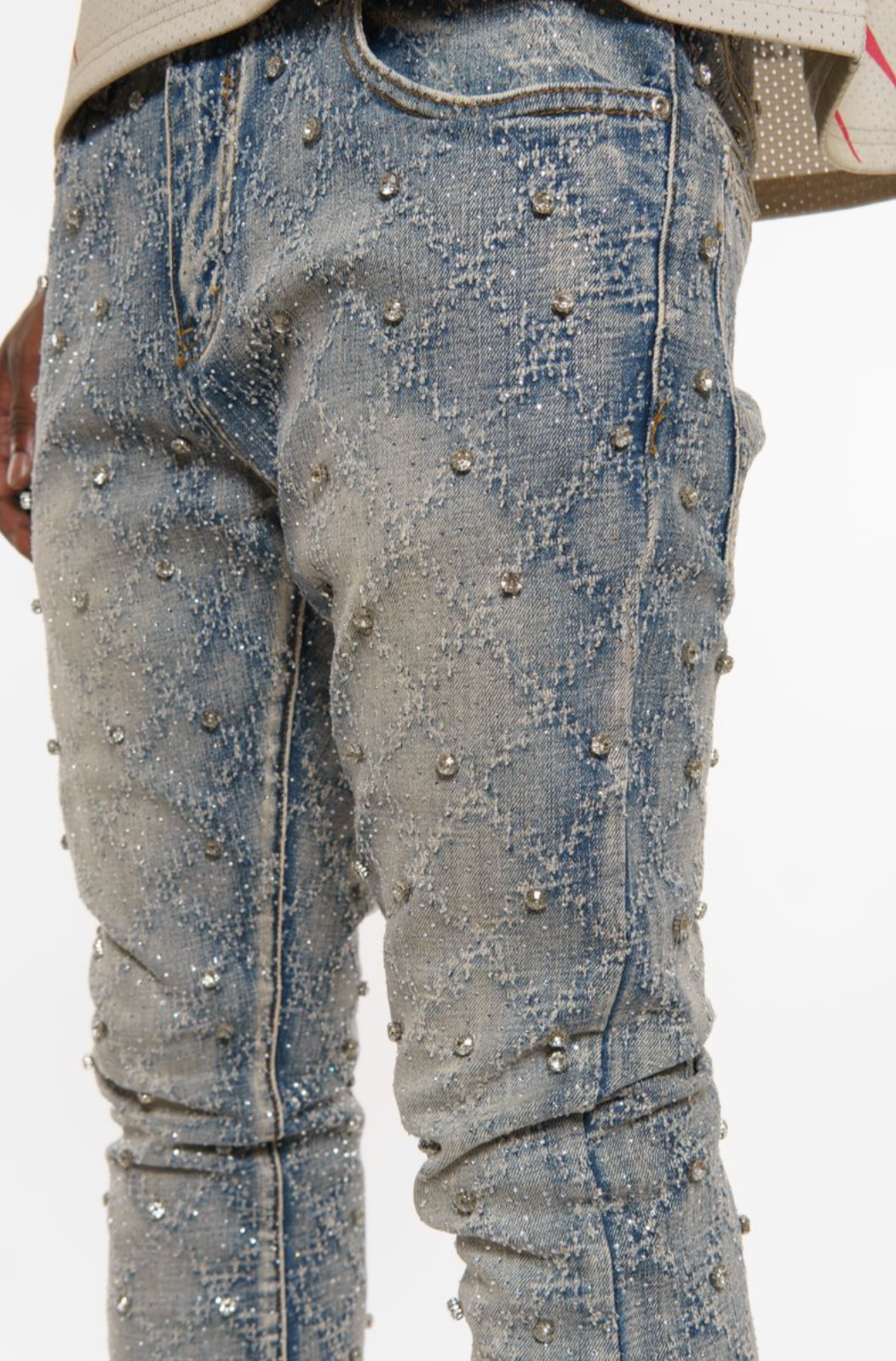VICIOUS EMBELLISH RHINESTONE FLARE DENIM BLUE