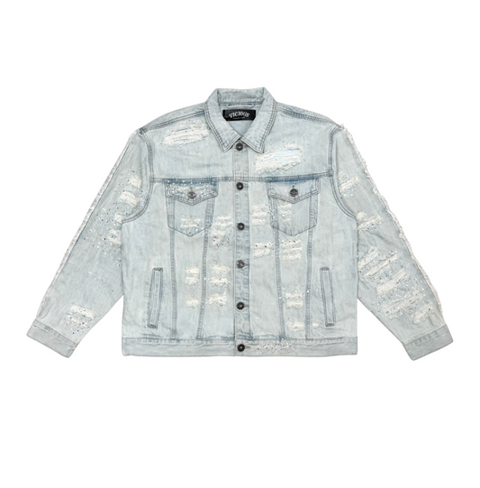 PREMIUM DENIM JACKETS WITH PEARL / RIHNESTONES LIGHT BLUE