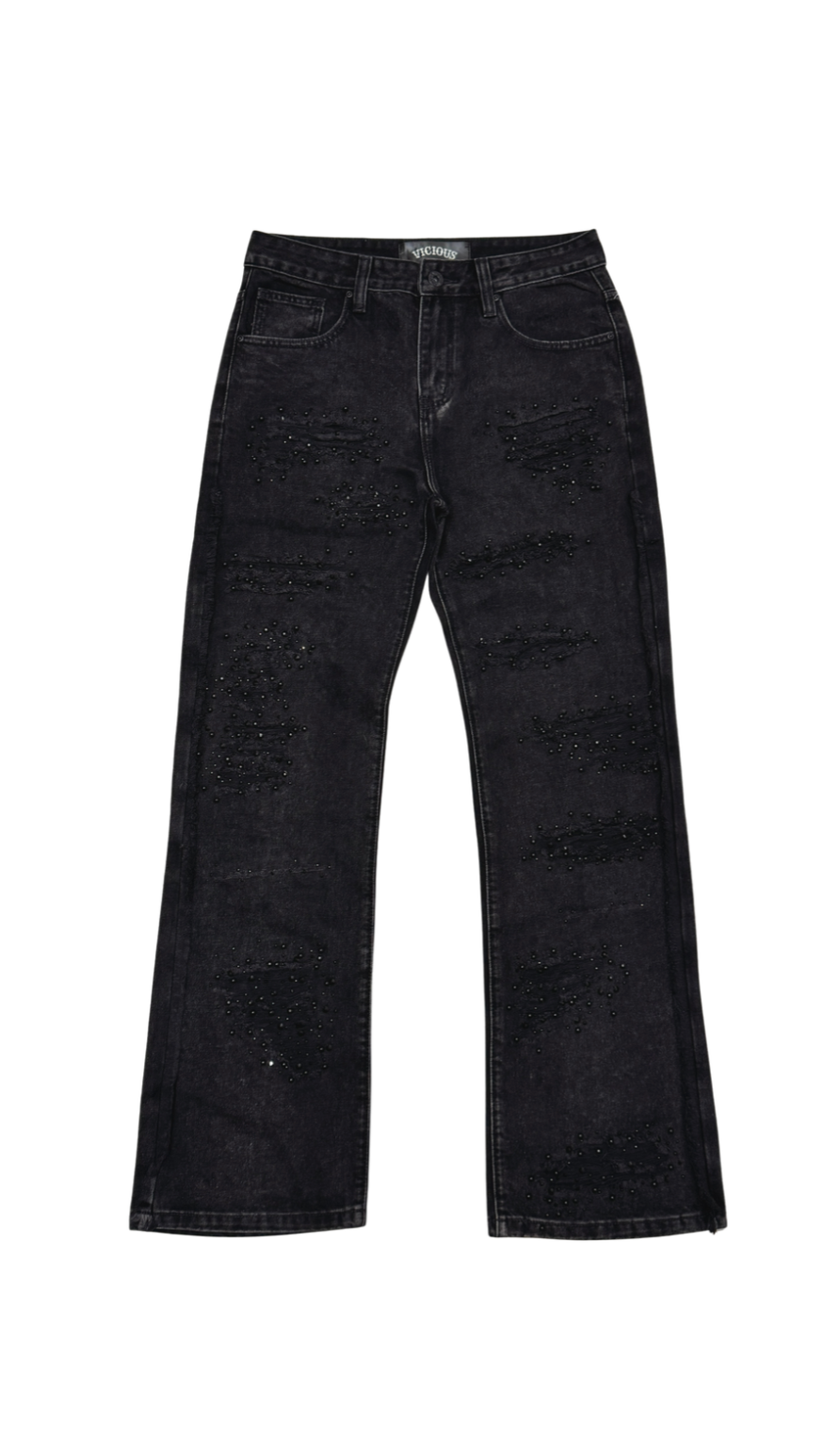 PREMIUM RELAXED WESTERN DENIM WITH PEARL / RIHNESTONES BLACK
