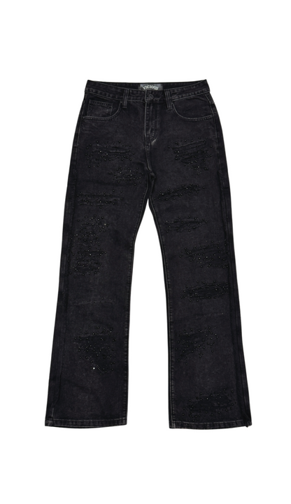 PREMIUM RELAXED WESTERN DENIM WITH PEARL / RIHNESTONES BLACK