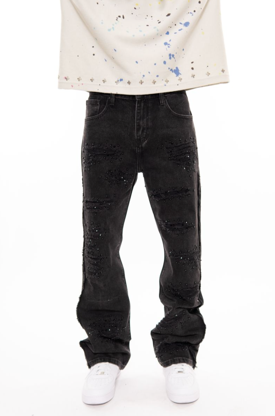 PREMIUM RELAXED WESTERN DENIM WITH PEARL / RIHNESTONES BLACK