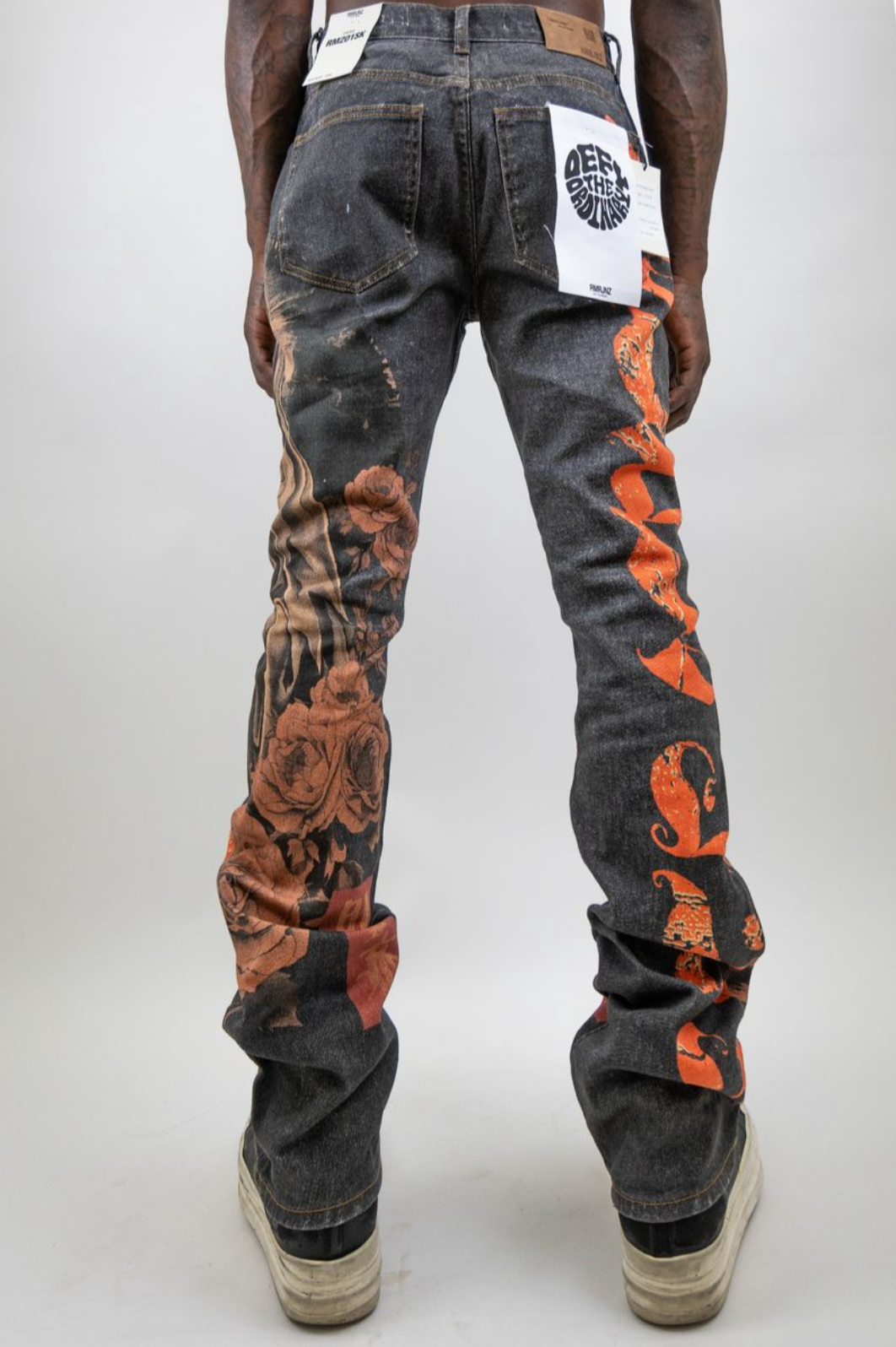 ARMOR DIGITAL PRINT STAKCED JEANS ORANGE PRINT