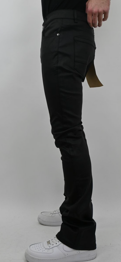 PU FAUX BLACK STACKED JEANS (BLACK)