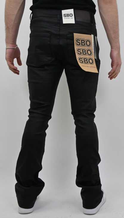 PU FAUX BLACK STACKED JEANS (BLACK)
