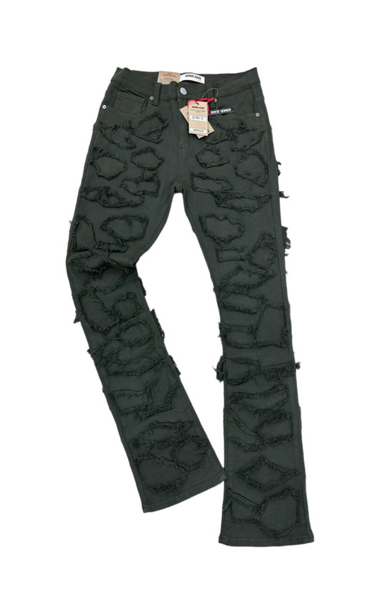 STONE PATCHES STACKED JEANS