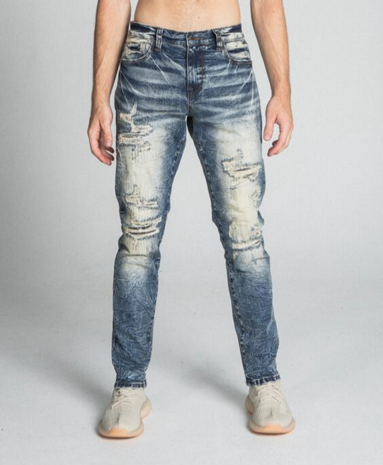 SLIM RIPPED JEANS VINTAGE BLUE