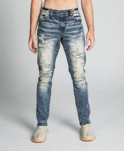 SLIM RIPPED JEANS VINTAGE BLUE