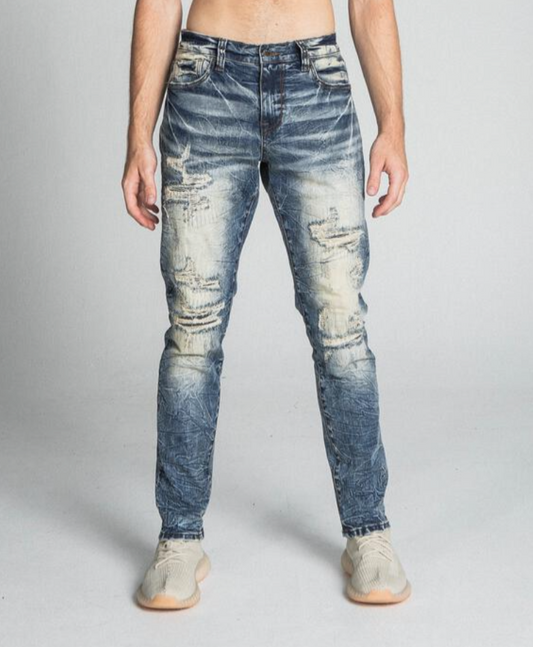 SLIM RIPPED JEANS VINTAGE BLUE